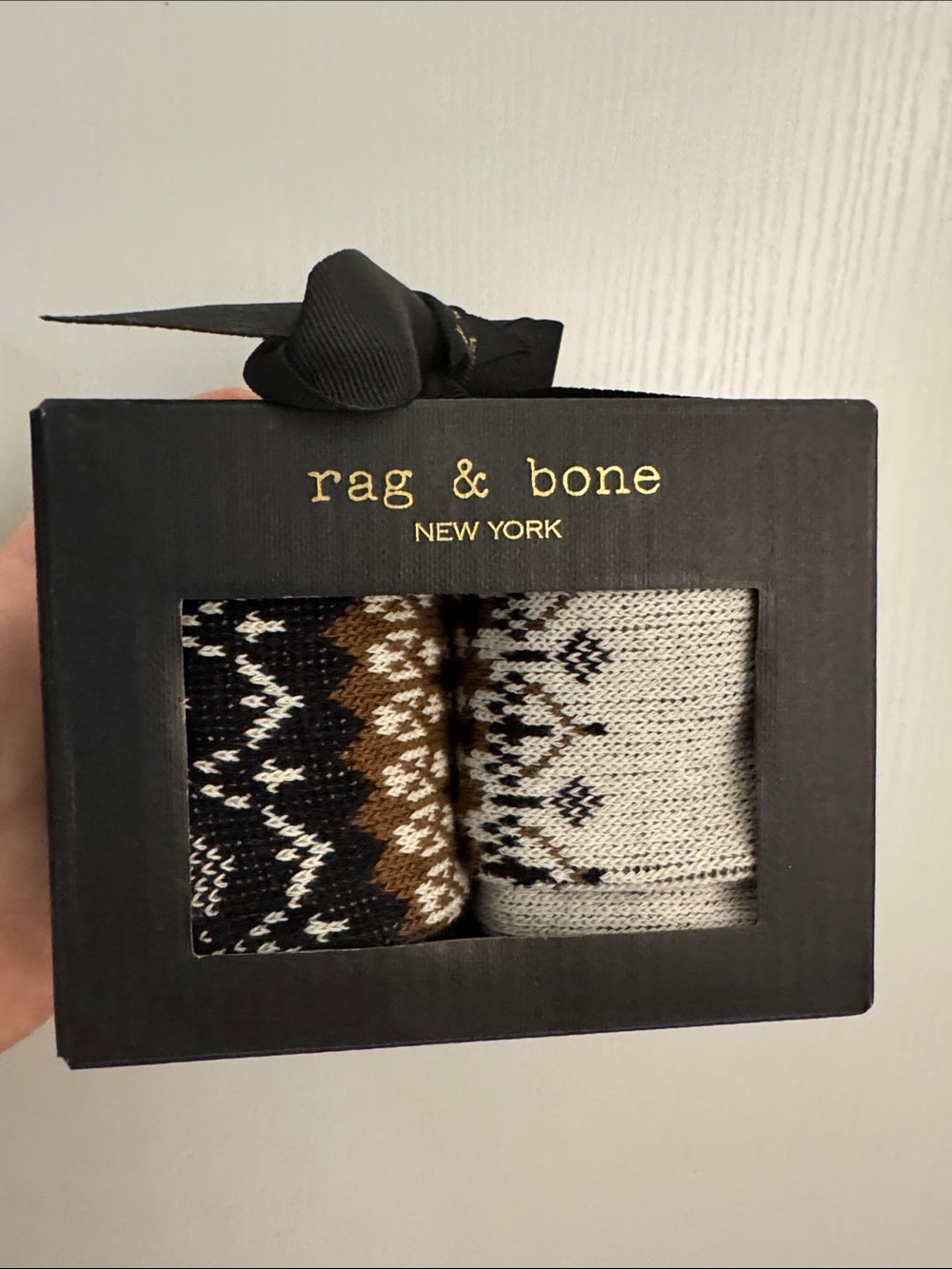 rag & bone unisex cotton Fair Isle Crew Socks - Black, Brown, Cream, 2 pairs